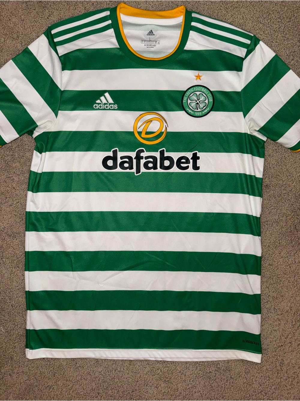 adidas Green and White Hooped Football Shirt